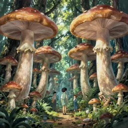 giant mushroom forest, detailed, cory loftis, james gilleard, atey ghailan, makoto shinkai, goro fujita, studio ghibli, rim light, exquisite lighting, clear focus, very coherent, plain background, soft painting