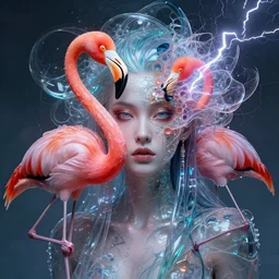 a detailed portrait of dreampunk goddess ( flamingo ) fractal ) ( glass ) ( lightning ) beautiful! by tomasz alen kopera and peter mohrbacher