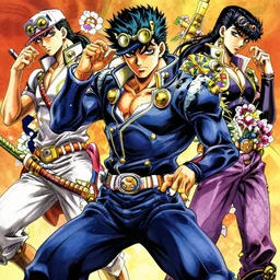 ancient japanese ninja, ninja garbs, ninja artwork, wearing wild flowers, illustrated by horohiko araki, by takashi murakami, by miho hirano, jojos bizzare adventure artwork, anime cover art, dramatic poses, jojo poses, amazing illustration