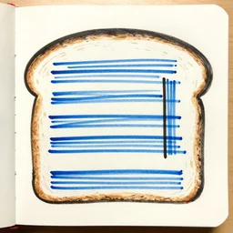 bread depicted as four black lines and four blue lines in sequence, found doodled in a sketchbook