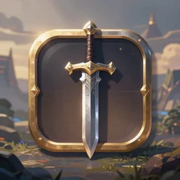 illustrated videogame inventory icon for a metallic medieval sword, magical, game ui asset design
