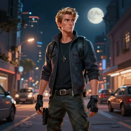 Jak from Jak 2 in Haven City, night time, art