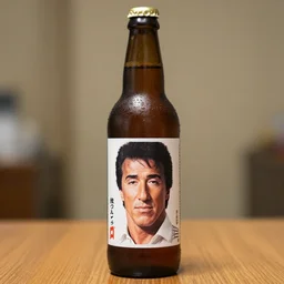a bottle of beer from japan with sylvester stallone ; s face on the label