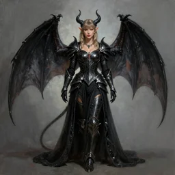 Taylor swift Elf demon queen, black armor, dragon wings, Ivan Aivakovsky, Boris Vallejo, epic fantasy character art, D&D Concept Art, full length, Realistic, Regal, Refined, Detailed Digital Art, Oil Paining, Exquisite detail, post-processing, masterpiece, Cinematic Lighting, Unreal Engine, 8k, HD, Stanley Artgerm Lau, WLOP, Rossdraws, Frank Frazetta, Andrei Riabovitchev, Marc Simonetti, trending on artstation, flawless