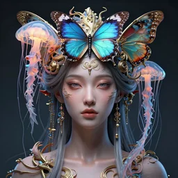 goddess portrait. jellyfish butterfly phoenix head. intricate artwork by Tooth Wu and wlop and beeple. octane render, trending on artstation, greg rutkowski very coherent symmetrical artwork. cinematic, hyper realism, high detail, octane render, 8k