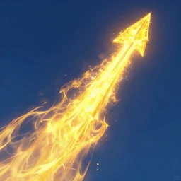 an arrow of yellow fire soaring through the air, massive energy, emanating power, digital art
