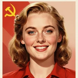 a stunning portrait of sophie turner as a communist | smiling | closeup | soviet propaganda poster | by ross tran | by angel ganev | highly detailed | trending on artstationhq