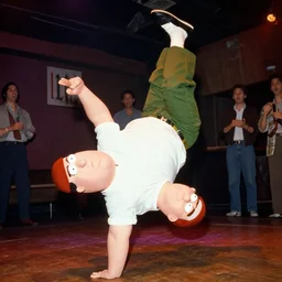 Peter Griffin break dancing in a nightclub, 1990 photograph