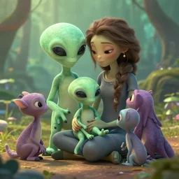 a mother alien caring for her kids 4 k high resolution
