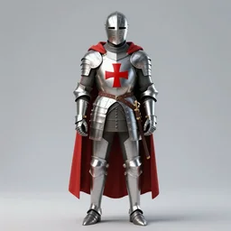 man in century crusader armor and cape with big red cross on it digital art realistic high detail