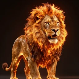 fire lion, flaming, detail, unreal engine, cinematic