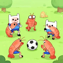 a family of shrimp playing soccer, adventure time, 4k, cute,