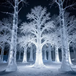 delicate ice sculpture tree forest, cold ambient light illuminate the trees, artwork by gerald brom, 4 k, masterpiece