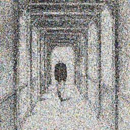 a 7 meters man walks in an old wood corridor, 2 meters, black and white illustration, by james jean and wayne barlowe and moebius