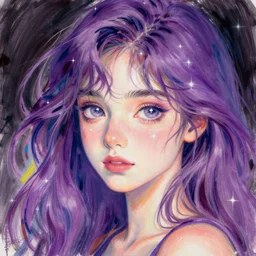 girl ; purple hair ; starry eyes ; bright colours ; drawn by mengo yokoyari