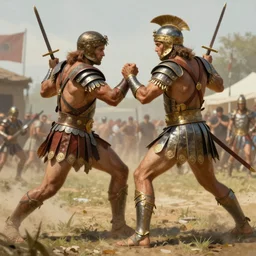 a beautiful artwork of two gladiators fighting by Brad Rigney featured on artstation