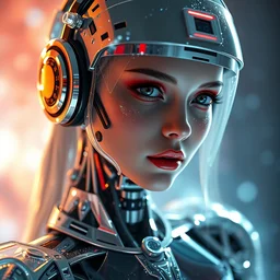 cyborg dj girl made of glass and ice, sparkles, shine, glimmer, reflections, led light, highly detailed and intricate, hdr, metallic colors, sharp focus, photography, unreal engine, trending on artstation, photorealistic, octane, trending on deviantart