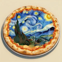 Pizza on a table in the style of Van Gogh