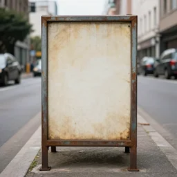 photo of a old ad board near a street