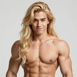 a very muscled and young april with a mischievous face and extremely long blonde wavy hair dressed as teen superhero, captain america, wonder woman, intricate detailed face, artgerm, greg rutkowski, alphonse mucha