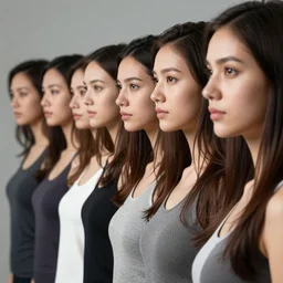 “ a row of identical pretty women, clones, hyper realistic, in the style of houston sharp ”