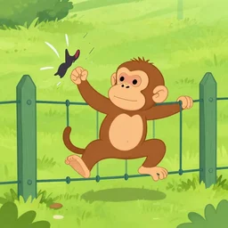 curious george the monkey being electrocuted by an electric fence, h. a. rey
