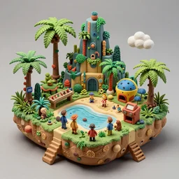 detailed studio photography of a fantasy claymation diorama of an isometric tropical island game level design, zeiss lens, detailed, by erwin olaf, joop geesink, wes anderson, jim henson, brian froud, breathtaking, 8 k resolution, beautiful lighting, studio light, extremely detailed, establishing shot, realistic materials, hyperrealistic