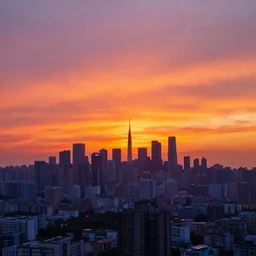 an amazing beautiful sunset over a cityscape. the colors are very vibrant and the view is stunning. vibrant colors, very funny, personal, positive, visually pleasing, engaging and contains humans. high resolution. high quality. hq hd. trending on artstation.