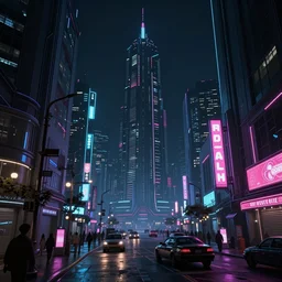 concept art of a magnificent dark neon futuristic cyberpunk city bustling street at night cyberart in the style of liam wong in the film akira rendered in octane, 3 d render, trending on cgsociety, blender 3 d, displacement mapped