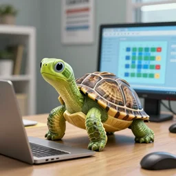 A turtle programming on a computer, hyper realism 4k