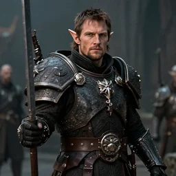 cinematic warhammer film still of a high elf henry cavill with pointy ears in [ warhammer ] fantasy movie