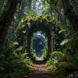 portal from a jungle to the space, by greg rutkowski, by jean deville, highly detailed, hdr, 4 k