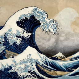 the great wave off kanagawa, painted by moebius,
