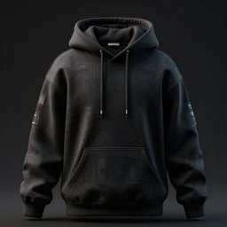 product photography of streetwear hoodie, deep black background, intricate, elegant, highly detailed, vintage photography, prism highlights, cgsociety, street photography, smooth, sharp focus, telephoto, depth of field, octane render, blender