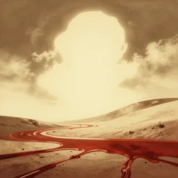 ! dream landscape, by andy warhol, illustration, sepia, volumetric light, global illumination, lumen global illumination, in blood
