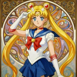 the sailor moon. beautiful, soviet realism painting by mucha and kuvshinov