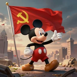 mickey mouse leading the comunist revolution, dramatic scene, communist flag, beautiful composition, detailed