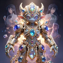 maximalist detailed gemstone golem portrait by adoryanti, machine. delusions, holosomnia, electrixbunny, rendered in discodiffusion. ornated and decorated with pearls and gems, behance hd by jesper ejsing, by rhads, makoto shinkai and lois van baarle, ilya kuvshinov, rossdraws global illumination ray tracing hdr radiating a glowing aura