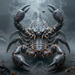 high resolution darkness wrapped fog complex morphed amphibia face, displacement map scorpion smoke light extreme morphing bacteria molecules merged head scales, normal map morphed gills, flowing merged fins, morphing bodies strong strongest muscles merged with muscular body
