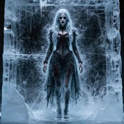 a girl completely encased in ice, anna dittmann, full body, horror art, masterpiece, dark, gothic, very detailed, sharp, 8 k