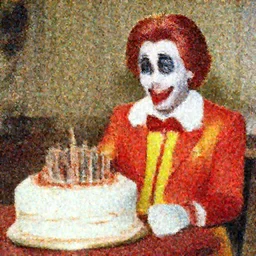 Ronald Mcdonald with a birthday cake