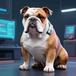 « a cyborg bulldog sitting down, cyberpunk art by grillo demo, cgsociety, computer art, future tech, made of liquid metal, sketchfab »