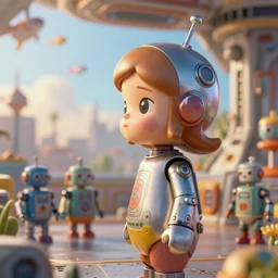 closeup profile portrait of tin toy girl robots in a retro spacecraft, nicoletta ceccoli, mark ryden, lostfish, max fleischer, depth of field, detailed and intricate environment, golden hour, 8 k resolution, hyperrealistic, octane render, vivid colors, bright, cheerful, detailed and intricate scifi environment