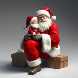 a small santa claus sitting on another bigger santa's knee, by artgerm, trending on artstation, fine details