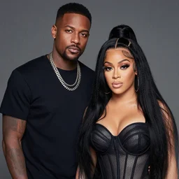 portrait of offset and cardi b in the style of roberto ferri
