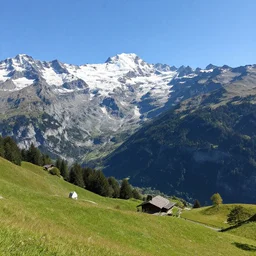 realistic still of matte painting of beautiful mountain landscape in north switzerland, amazing details, 8 k, 8 5 mm, f. 1 4, beautiful composition, vibrant colors, bird eye view, luminescent, cold hue's