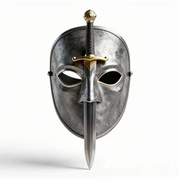 luxurious fencing sword and mask, stylized 3d render, isolated on a pure white background, centered, entire object in frame, sharp focus, soft studio lighting