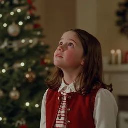 a film still of a girl lookint to the skies in 5 a christmas story