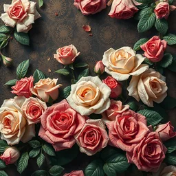 an intricate artistic painting of a beautiful bed of roses pattern with painterly motives and textures, hyper detailed, octane render, vivid colors, artstation, by jeremy mann, by alphonse mucha