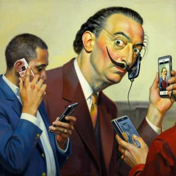 people enslaved by mobile phones, painting by salvador dali, award winning, vibrant, highly detailed